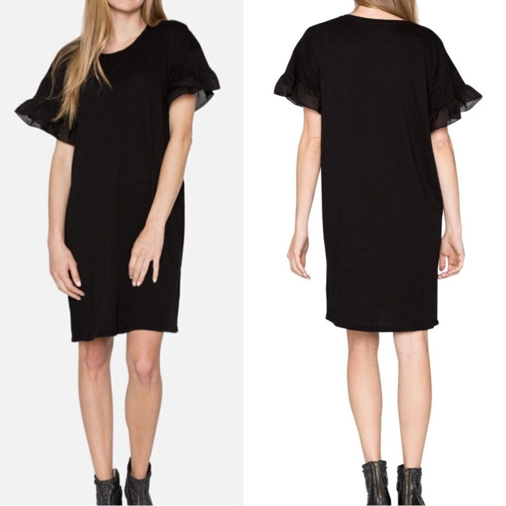 Velvet by Graham & Spencer's Sibel Cotton Contrast Ruffle Dress Black Size M